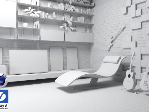 Living room 05 Vray6 - C4D 3D Model