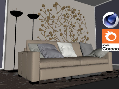 Living room 06 Corona - C4D 3D Модель