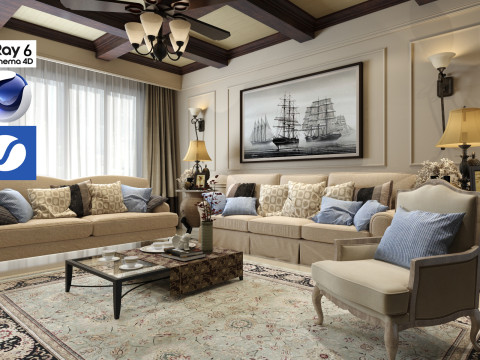 Living room 07 Vray6 - C4D 3D Модель