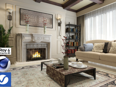 Living room 07 Vray6 - C4D 3D Модель