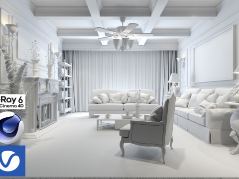 Living room 07 Vray6 - C4D 3D Модель
