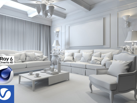 Living room 07 Vray6 - C4D 3D Модель