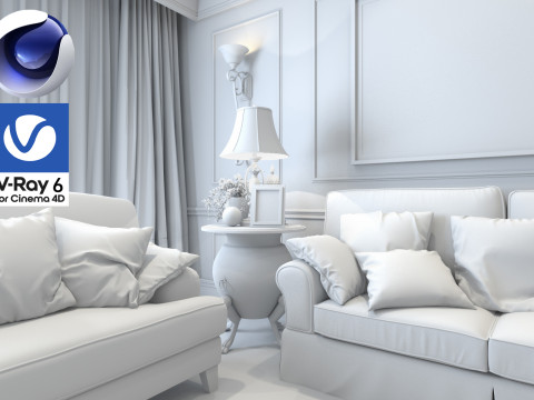 Living room 07 Vray6 - C4D 3D Модель