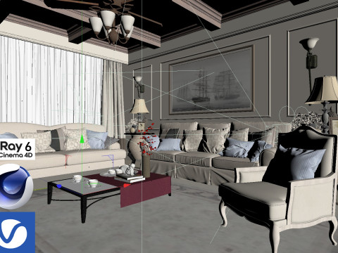 Living room 07 Vray6 - C4D 3D Модель