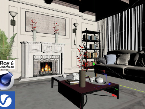 Living room 07 Vray6 - C4D 3D Модель