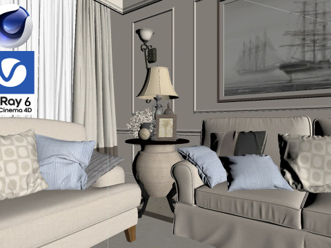Living room 07 Vray6 - C4D 3D Модель