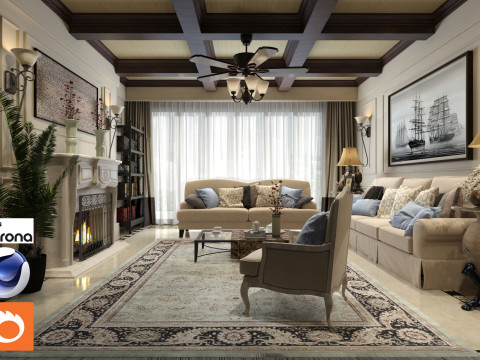 Living room 07 Corona - C4D 3Dモデル