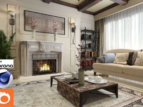 Living room 07 Corona - C4D Modelo 3D