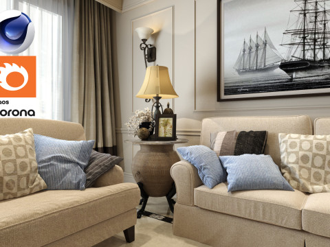 Living room 07 Corona - C4D Modelo 3D