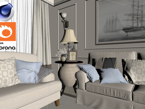 Living room 07 Corona - C4D Modelo 3D
