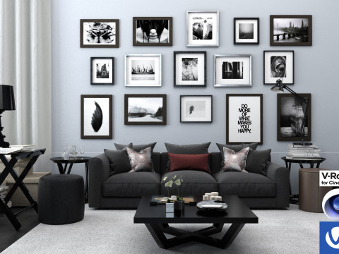 Living room 08 Vray6 - C4D 3D Model