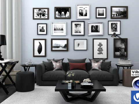 Pokój dzienny 08 Vray6 - C4D Model 3D