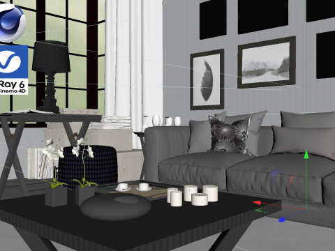 Living room 08 Vray6 - C4D Model 3D