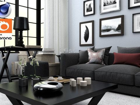 Living room 08 Corona - C4D Modèle 3D