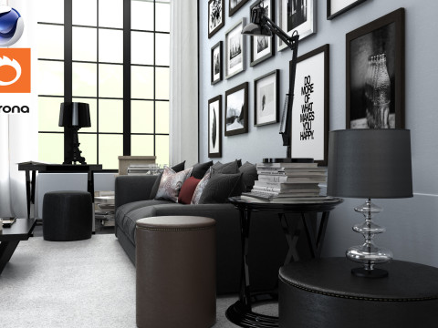 Living room 08 Corona - C4D Modèle 3D