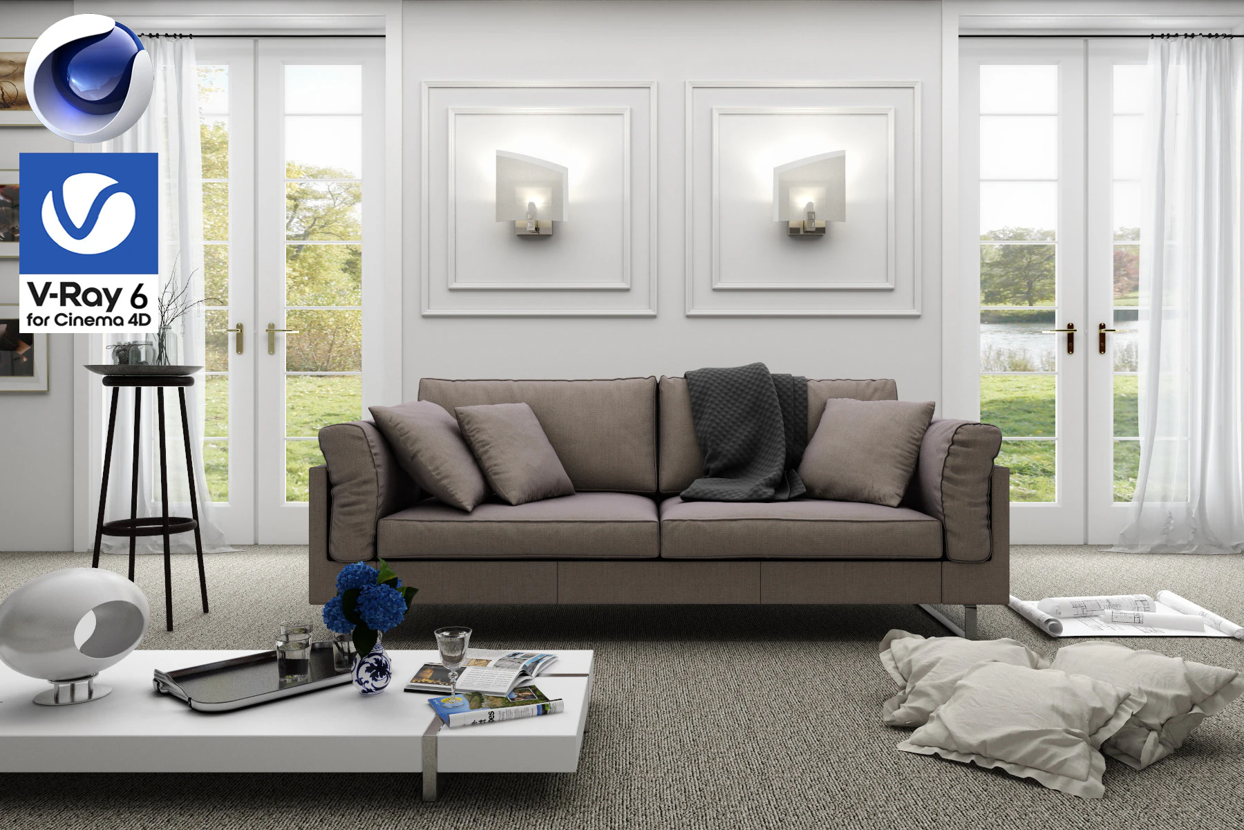 Living room 09 Vray6 - C4D 3D Model .c4d .max .obj .3ds .fbx .stl .blend 