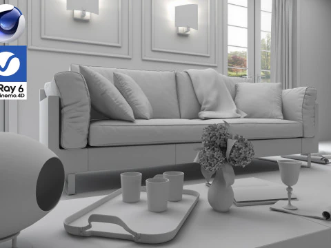 Living room 09 Vray6 - C4D 3D Model