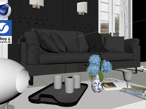 Living room 09 Vray6 - C4D 3D Model