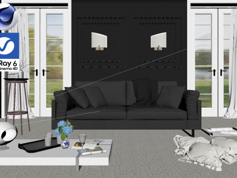 Living room 09 Vray6 - C4D Model 3D