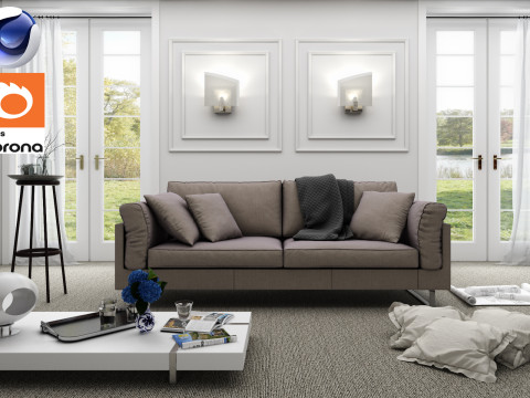 Living room 09 Corona - C4D 3D Модель