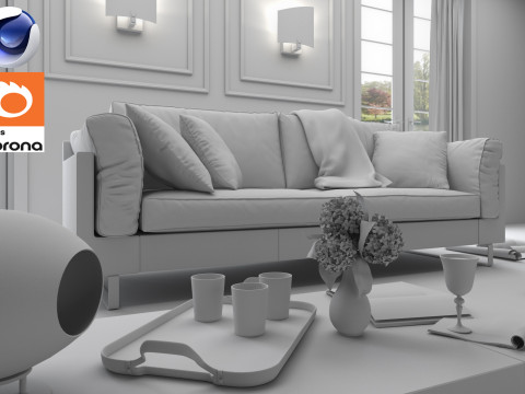 Living room 09 Corona - C4D Modelo 3D