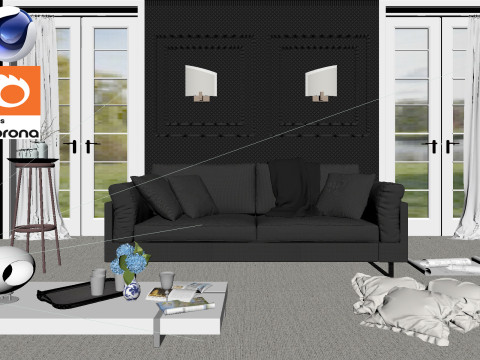 Living room 09 Corona - C4D Modelo 3D