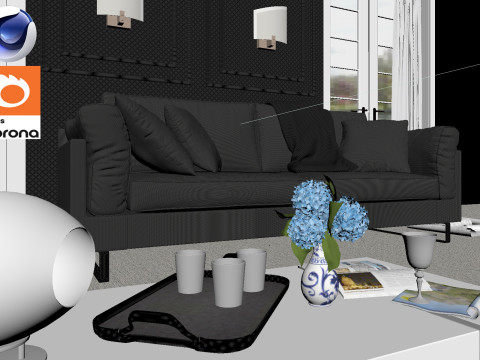 Living room 09 Corona - C4D Modelo 3D