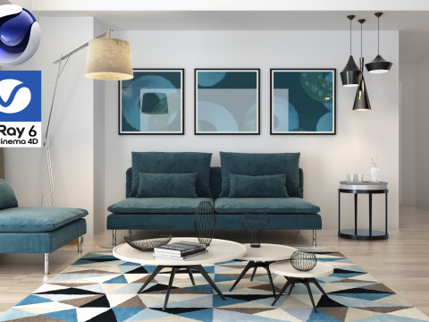 Living room 10 Vray6 - C4D 3D Model