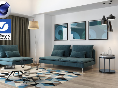 Living room 10 Vray6 - C4D 3Dモデル