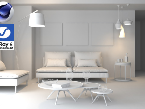 Living room 10 Vray6 - C4D 3Dモデル