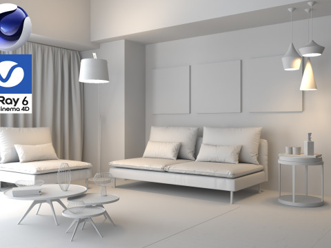 Living room 10 Vray6 - C4D 3Dモデル