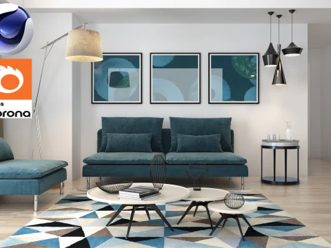 Pokój dzienny 10 Corona - C4D Model 3D