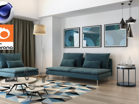 Living room 10 Corona - C4D 3D Model