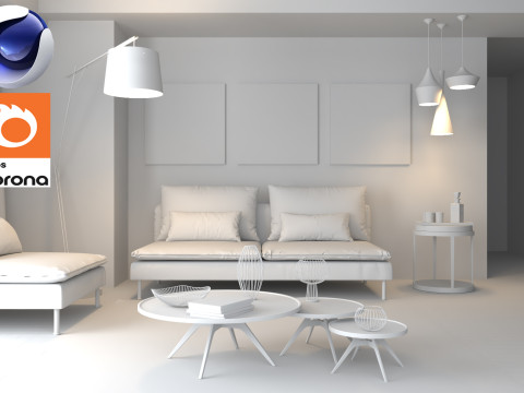 Living room 10 Corona - C4D 3D Model