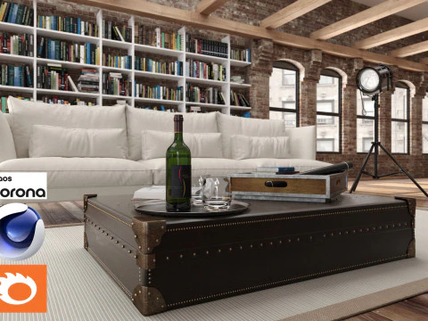 Living room 04 Corona - C4D 3D Model