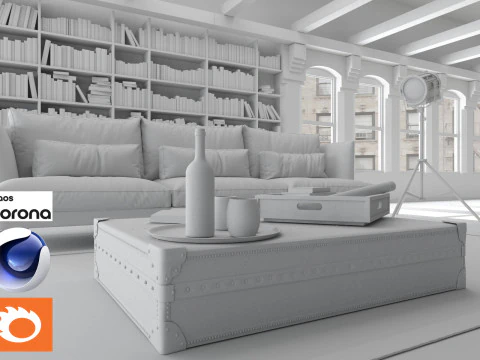 Living room 04 Corona - C4D 3D Model
