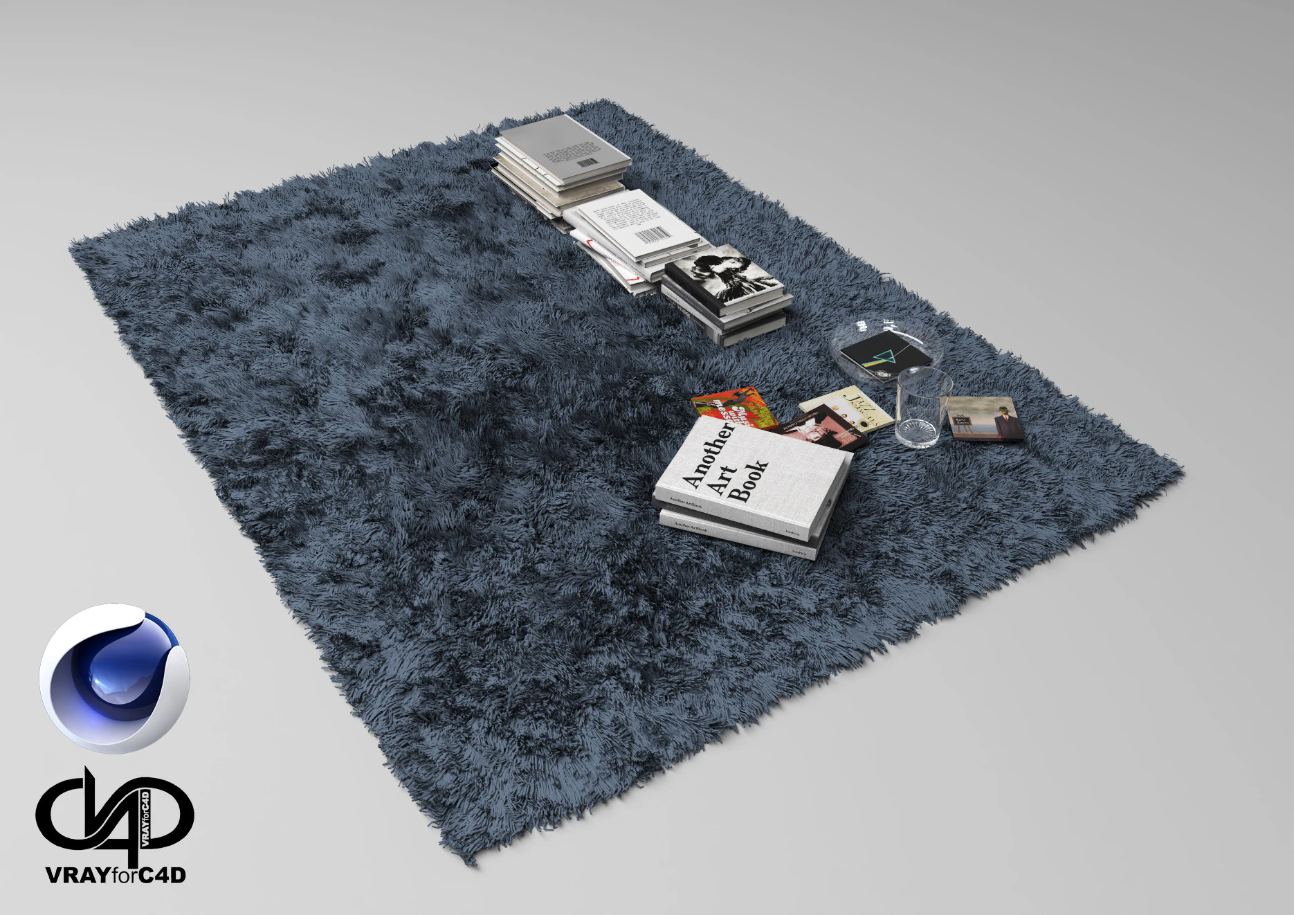 Fur Carpet And Books - Vray6 - C4D 3D Model .c4d .max .obj .3ds .fbx .stl .blend