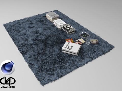 Fur Carpet And Books - Vray6 - C4D 3D Model
