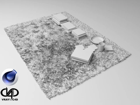 Fur Carpet And Books - Vray6 - C4D 3D Model
