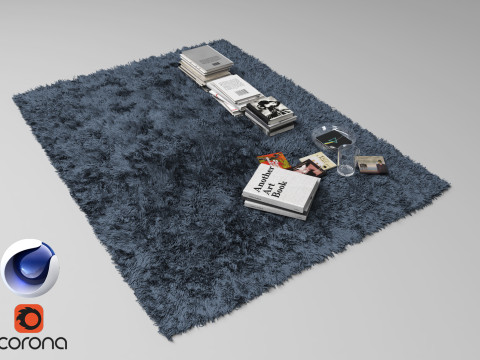 Fur Carpet And Books - Corona - C4D 3D Model