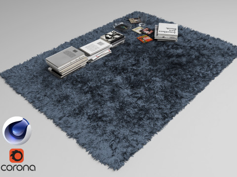 Fur Carpet And Books - Corona - C4D 3D Model