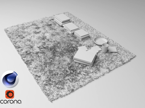 Fur Carpet And Books - Corona - C4D 3D Model