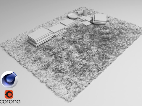 Fur Carpet And Books - Corona - C4D 3D Model