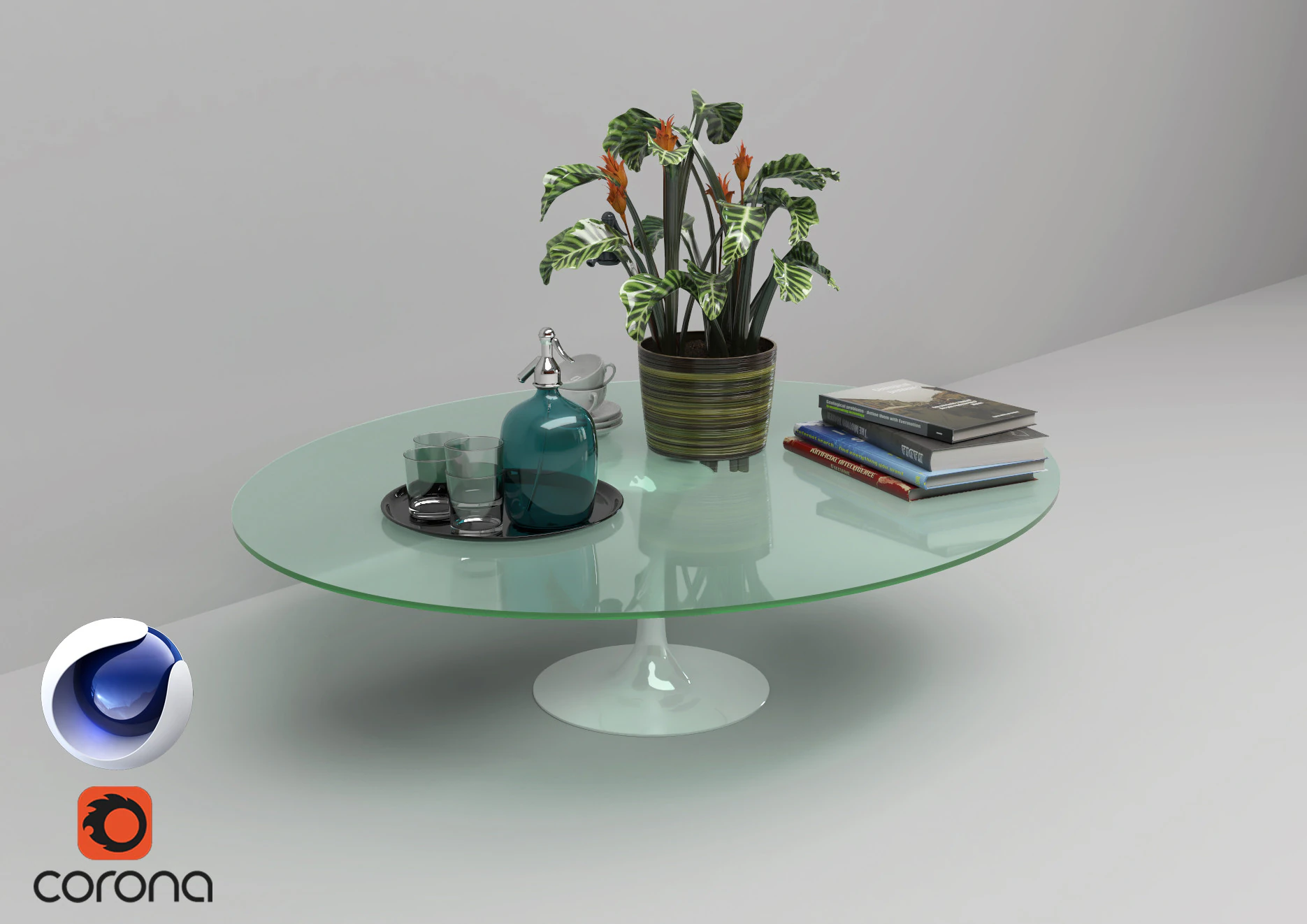 Glass Coffee Table - Corona - C4D 3D Model .c4d .max .obj .3ds .fbx .stl .blend