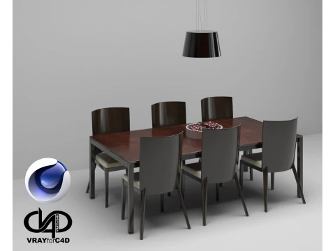 Stół i krzesło - Vray6 - C4D Model 3D
