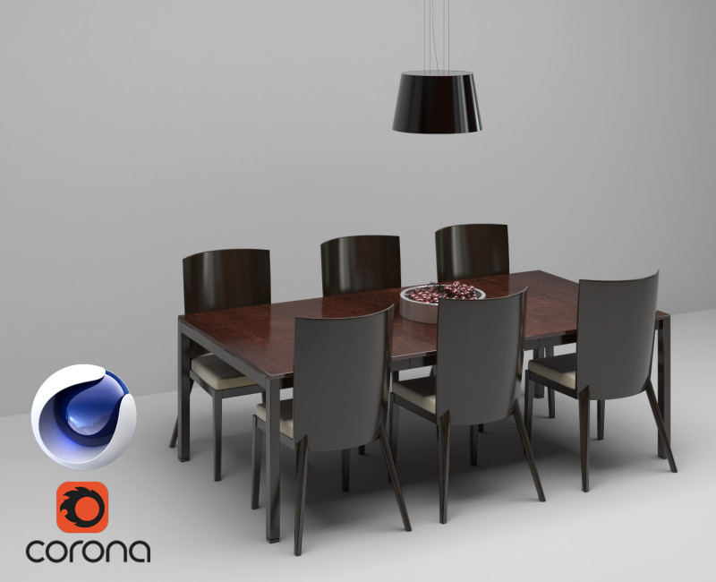 Table and Chair - Corona - C4D 3D Model .c4d .max .obj .3ds .fbx .stl .blend