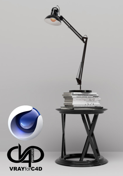Table Books and Lamp - Vray6 - C4D 3D मॉडल .c4d .max .obj .3ds .fbx .stl .blend