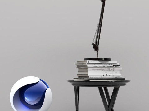 Table Books and Lamp - Vray6 - C4D 3D Model