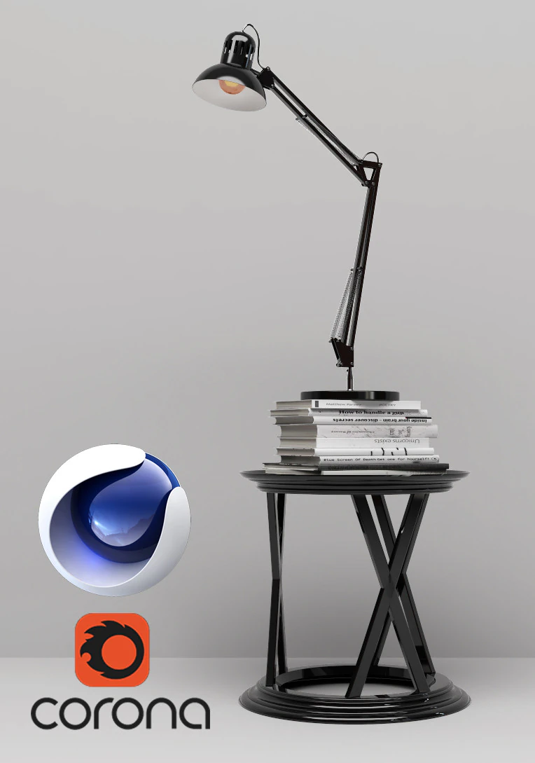 Table Books and Lamp - Corona - C4D 3D Model .c4d .max .obj .3ds .fbx .stl .blend