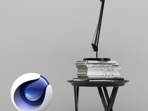 Table Books and Lamp - Corona - C4D 3D Model